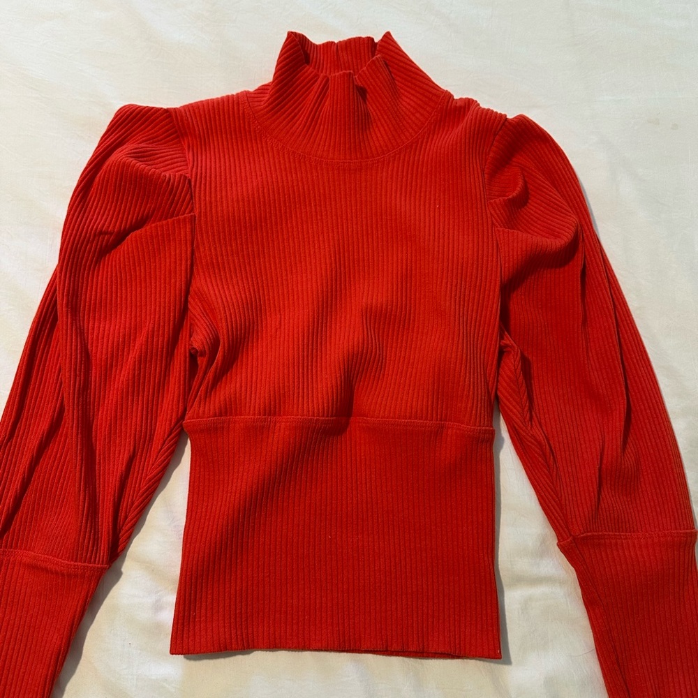 Coral Ribbed Turtleneck Cropped Long Sleeve Shirt Free People
